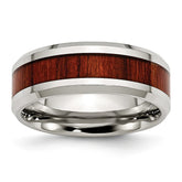 Sophia Jewelers Stainless Steel Wedding Band with Red Wood Inlay